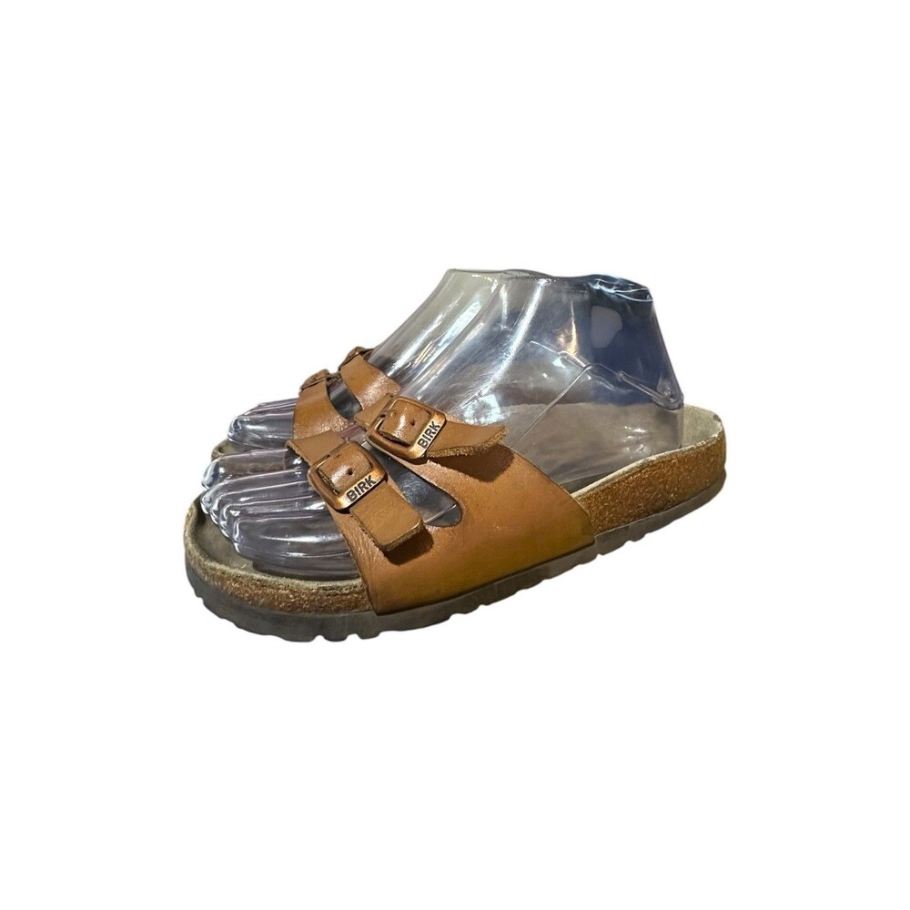 Birkenstock Two Strap Brown Leather Sandals Womens 36 US Sz 5 Distressed Comfort